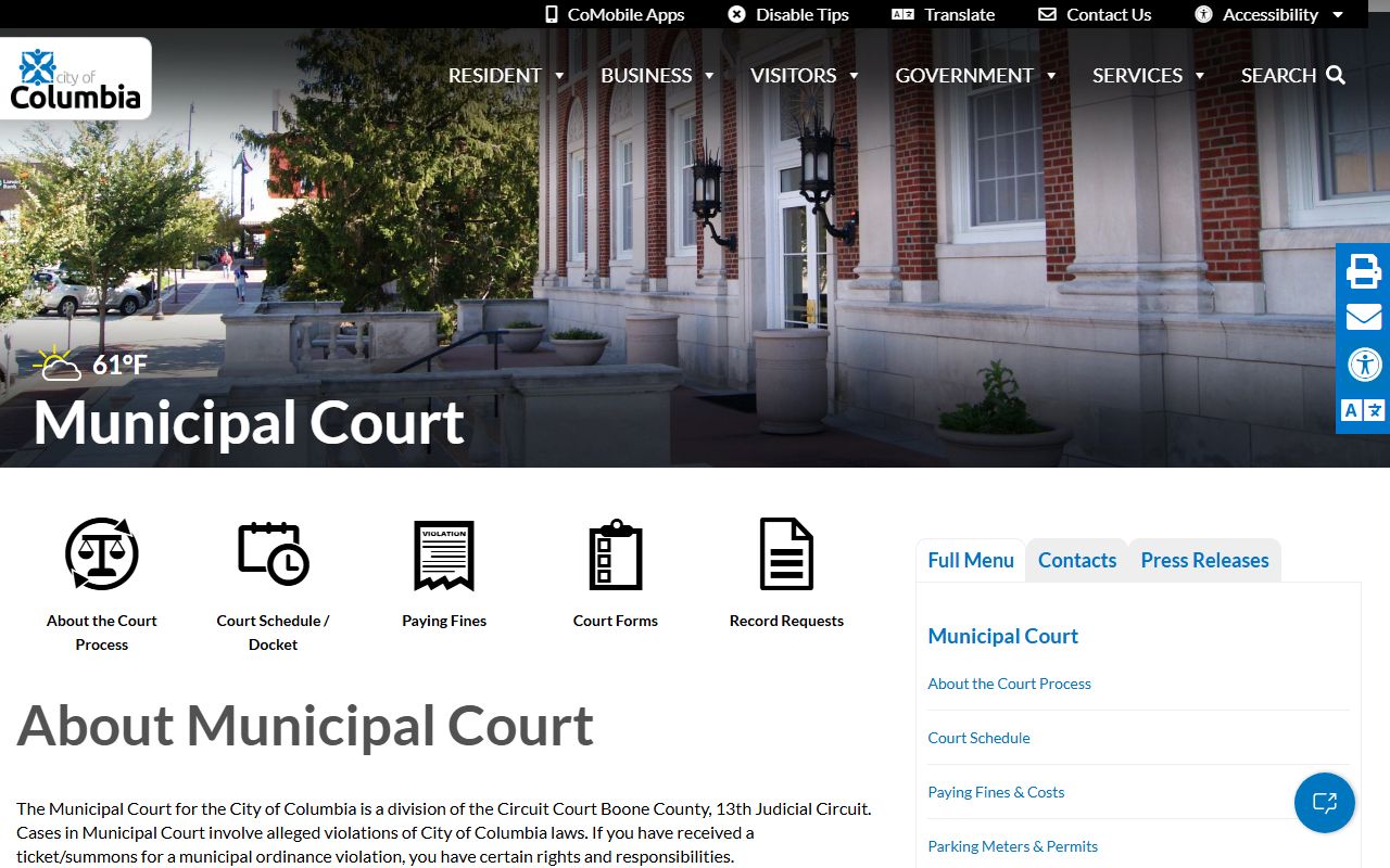 Columbia Municipal Court docket records website