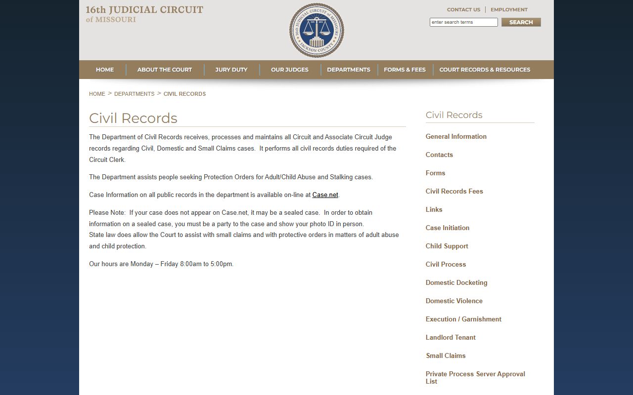 16th Circuit Court civil records for Lee's Summit court docket