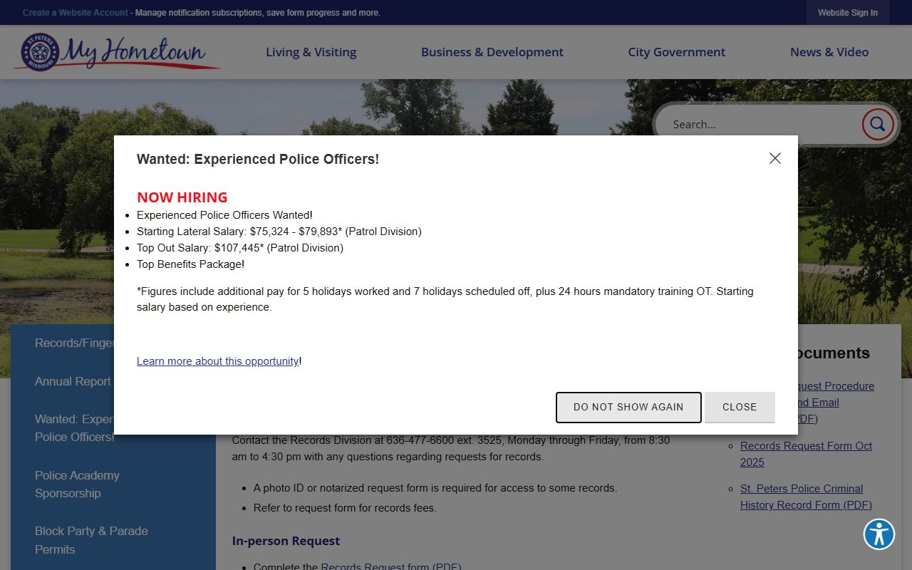St. Peters police records division for court docket support