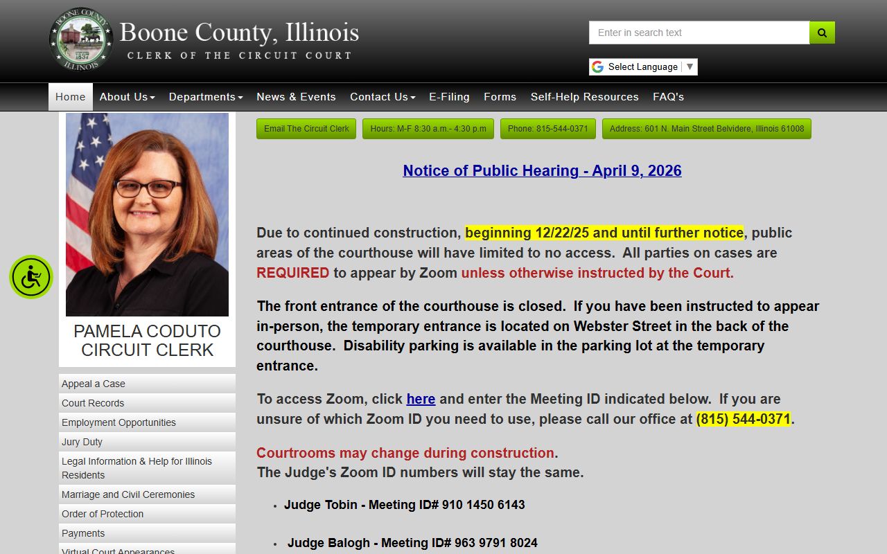 Boone County Circuit Clerk website for court docket records