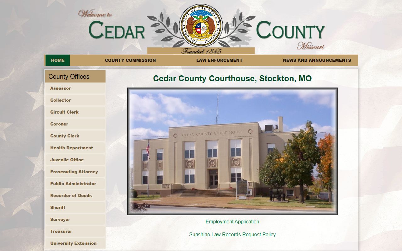 Cedar County government website court docket records