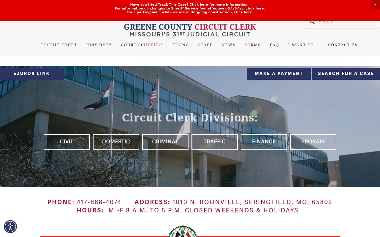 Greene County Circuit Court website for court docket records