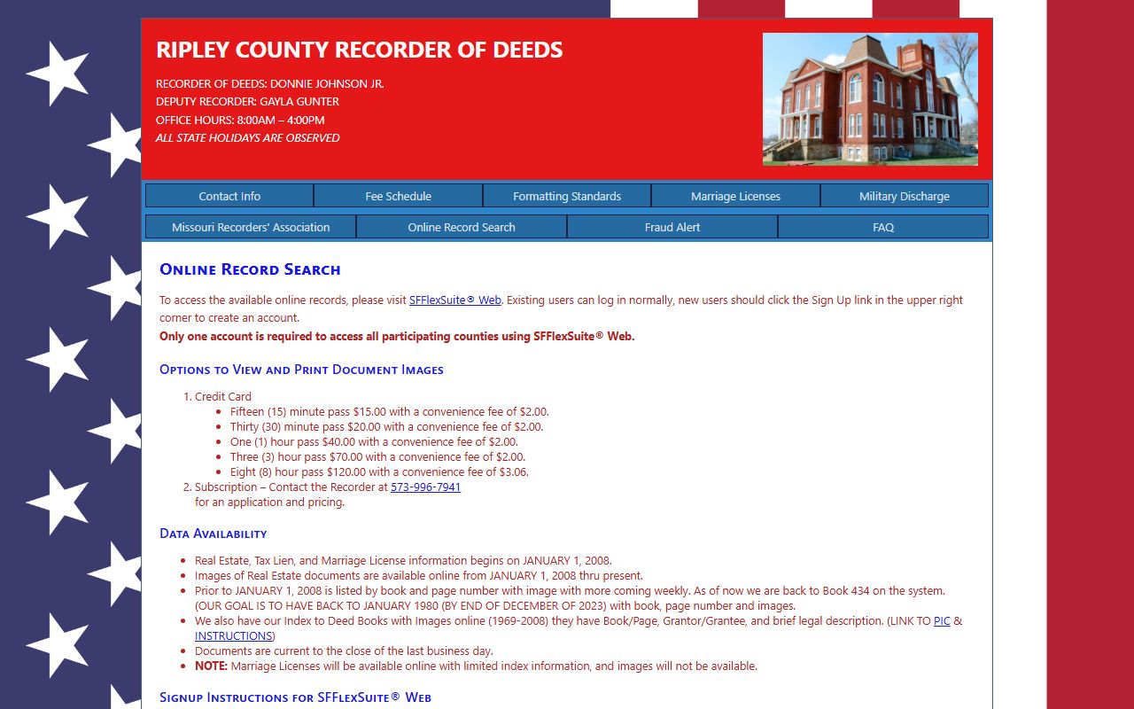 Ripley County online recorder portal for court docket and public records