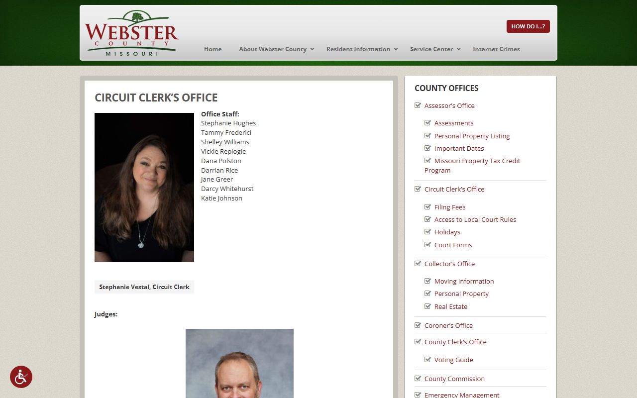 Webster County Circuit Clerk website for court docket records