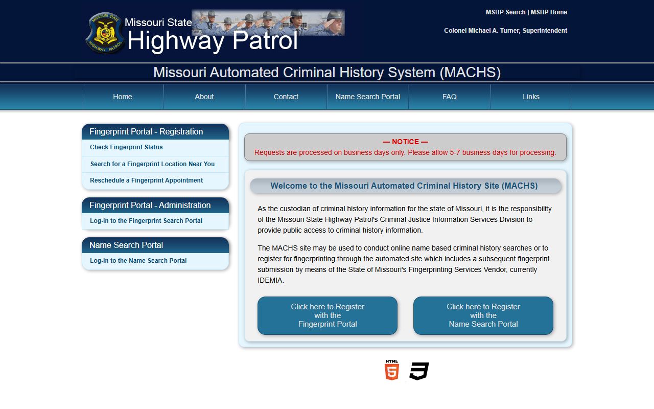 Missouri criminal justice information system MACHS for court docket records